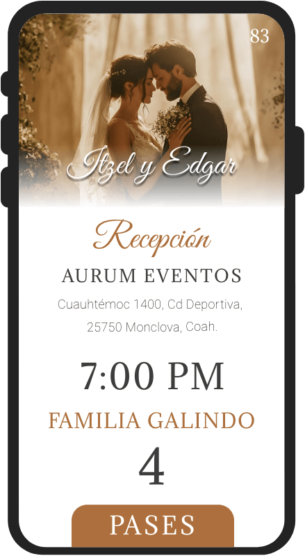 Pase digital personalizado para invitación digital.